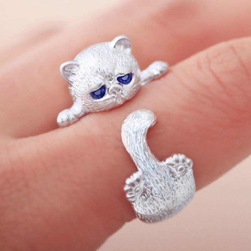 Cat Blue Rhinestone Eyes Ring