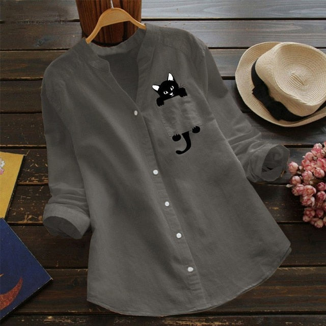 Black Cat Pocket Blouse